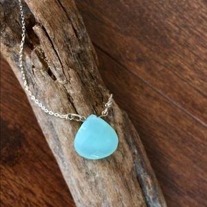Aqua Chalcedony Faceted Drop Necklace